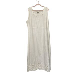 NWT Teddi Woman Linen Blend White Sleeveless Embroidered Midi Dress Women's 3X